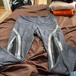 PINK logo size large Women Gray Athletic Leggings with Mesh Panels